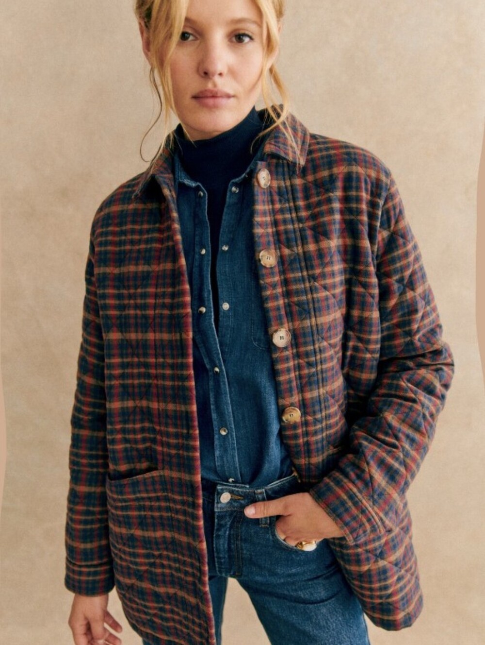 *NWT* [Sezane] Quilted Will Jacket In Ivan Burgundy Tartan, Size M, Plaid, Check
